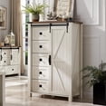 thumbnail image 1 of Zocalo Almacenamiento de 5 cajones con Puerta corrediza Estilo Granero, Mesa organizadora de Almacenamiento para Dormitorio, Pasillo, Sala de Estar, Blanco Antiguo, 1 of 6