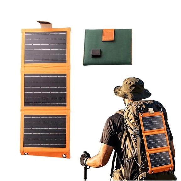 10W Foldable Portable Solar Panel Charger with Hooks, USB-A Output, Compact Waterproof Solar Charger for Cell Phones, Outdoor Camping Hiking Travel Emergency Power Supply, Orange