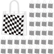 36 Pcs Checkered Racing Clear Favor Bags with Handle Reusable Plastic PVC Gift Bag Race Car Goodies Treats Wrap Totes for Birthday Wedding Graduation Party Supplies, 8 x 8 x 3.15 Inch