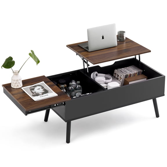 Coffee Table with Lifting Top and Sliding Cover, Walnut