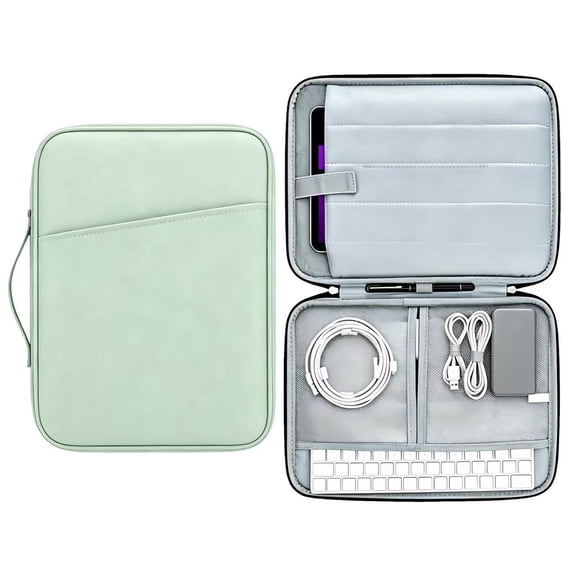 JWGIETK 11 Inch Tablet Sleeve Bag, Portable Splash-proof Travel Carrying Case with Handle, Solid Color Protective Briefcase for iPad/Tablet, Green