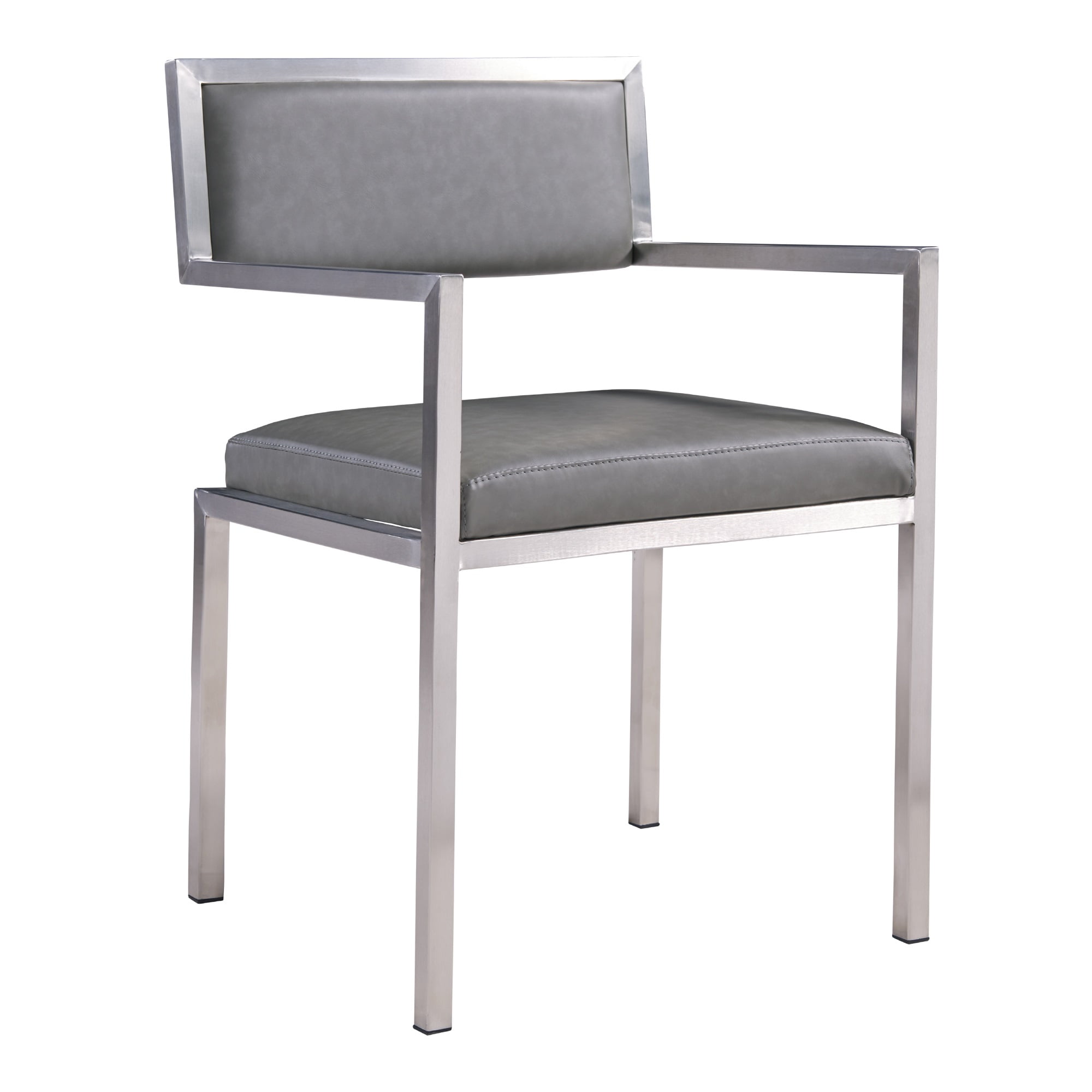 Dylan Contemporary Dining Chair Brushed Stainless Steel and Vintage Gray Faux Leather Set of 2