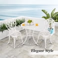 thumbnail image 3 of Villeston Outdoor Bistro Table and Chair set of 2, 3 Piece Outdoor Patio Set, Tulip Pattern Cast Aluminum Patio Bistro Set for Garden, Balcony, Poolside, Durable Rust All-Weather Resistance, White, 3 of 8