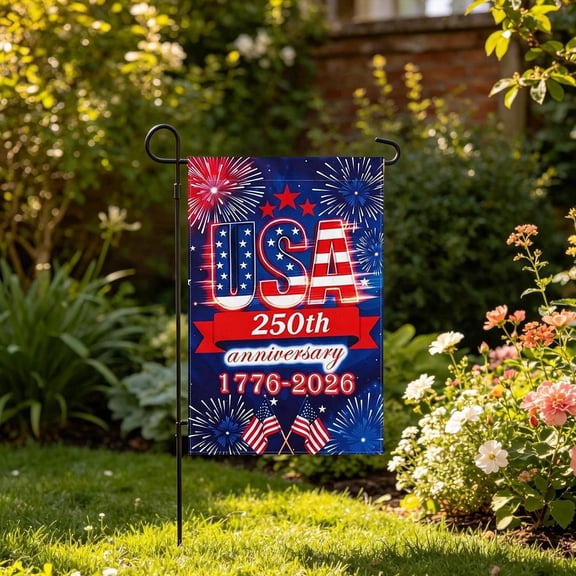 2-5-0-th Anniversary USA Garden Flag, Freedom American Patriotic Flag 1776-2026, UV Protection Fade Resistant 12x18 Inch Yard Flag for Outdoor Celebration