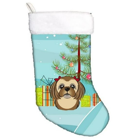 Christmas Tree & Chocolate Brown Shih Tzu Christmas Stocking