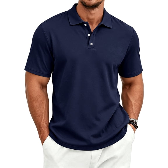 JULMCOMO Polo Shirts for Men Collared 3 Buttons Short Sleeve Lightweight Regular Fit Casual Golf Shirt Comfy Classic Tees Navy 2XL