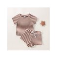 thumbnail image 2 of Kiapeise Newborn Baby Girl Boy Clothes Striped Waffle Knit Short Sleeve T Shirt Shorts Set Summer Outfits for Toddler, 2 of 9
