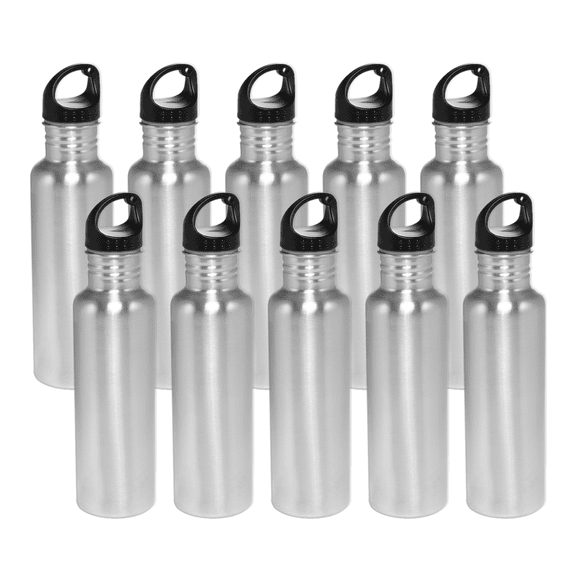 Stainless Steel Water Bottles 26 oz. Set of 10, Bulk Pack - Reusable, Leak Proof, Perfect for Gym, Hiking, Camping, Outdoor Sports - Silver