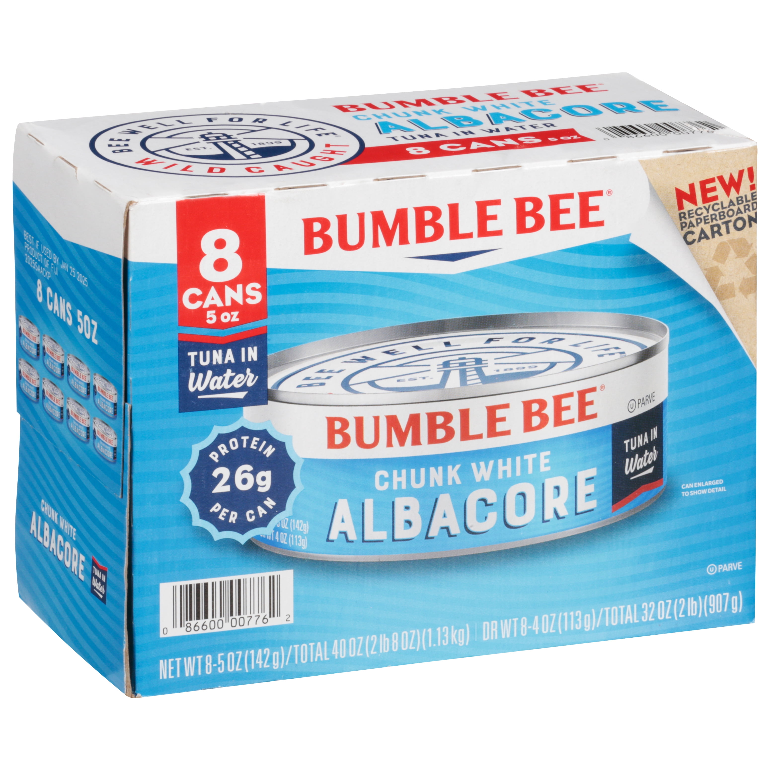 Bumble Bee Chunk White Albacore Tuna in Water Gluten-Free 8-Pack 5 Oz
