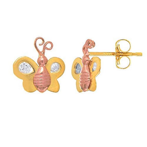 Jewelstop 14K 2-Tone Gold Yellow Rose Gold Butterfly Post Stud Earrings Small