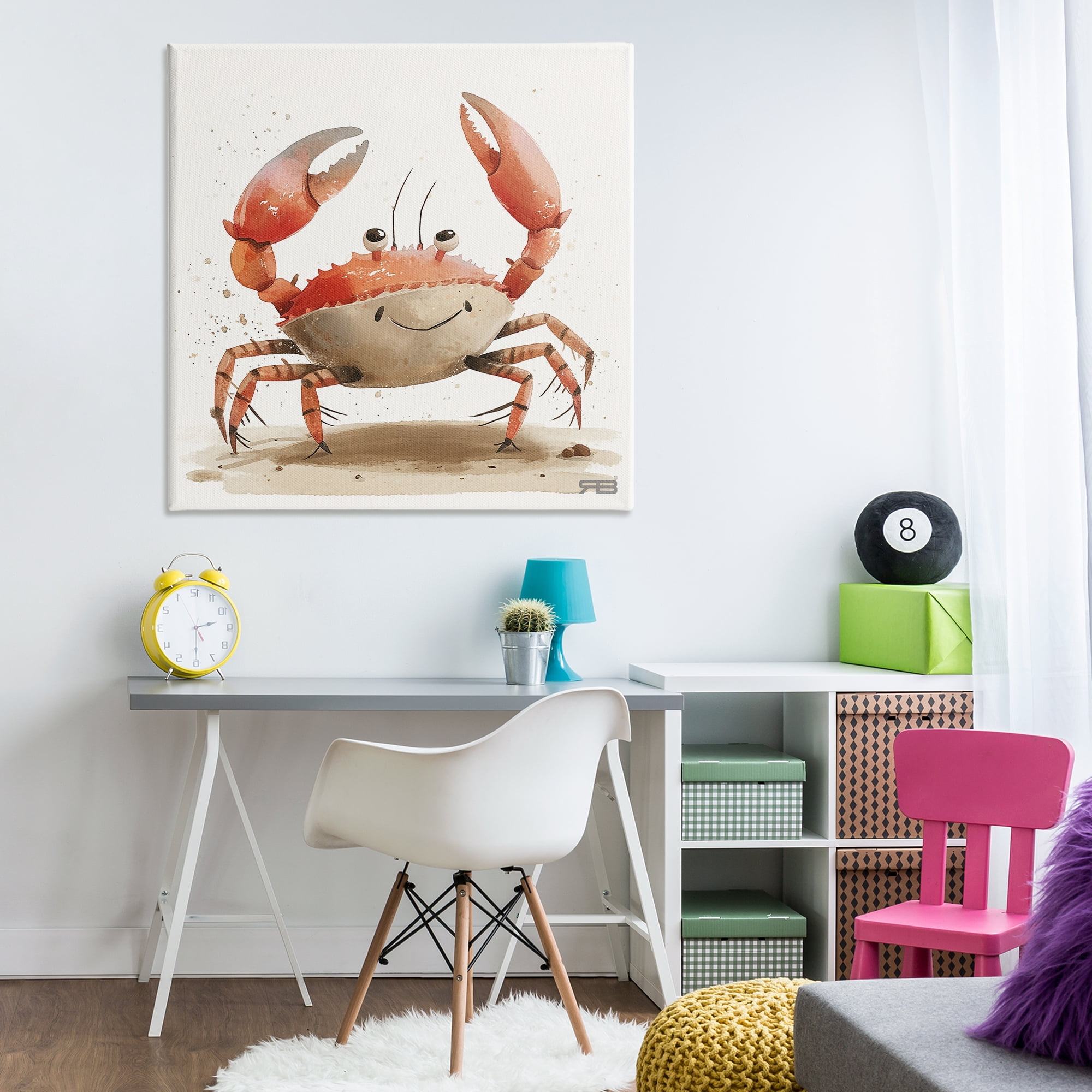 Stupell Industries Happy Beach Crab Animals Painting Wrapped Canvas Art Print Wall Art, 36 x 36