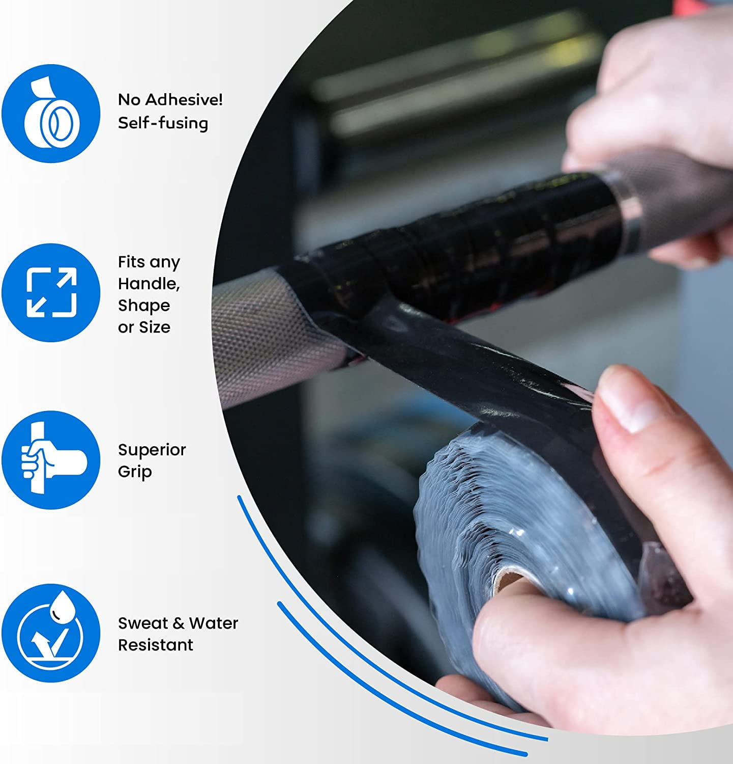 Fusion Grip Tape - Silicone Rubber Wrap for Pull Up Bars, Barbells, Dumbbells, Sports and Gym Equipment, and Tools