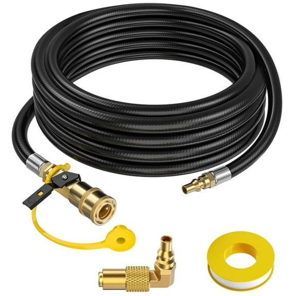 PatioGem 20FT Quick Connect Propane Hose for RV to Grill, Propane Hose Adapter with 1/4" Shutoff Valve and 1/4" Male Full Flow Plug, LP RV Hose with Elbow Adapter for 17" and 22" Blackstone Griddles