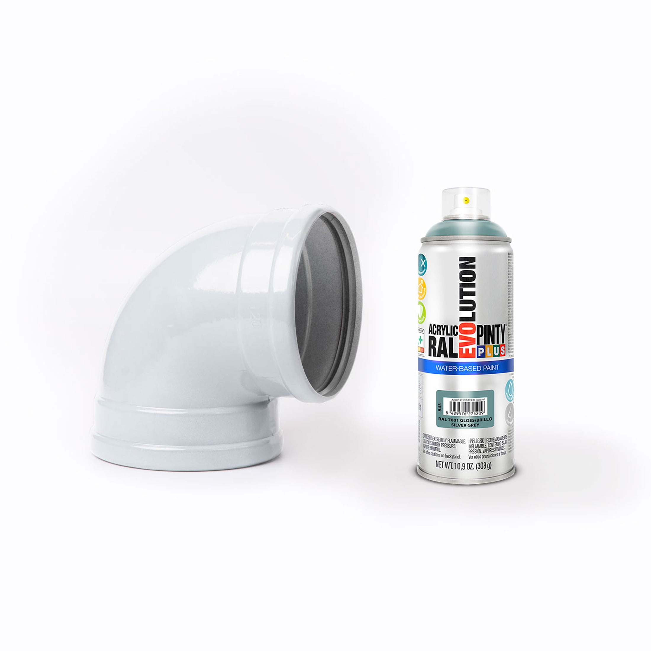 Pintyplus Spray Paint, Gloss Silver Gray. GREENGUARD Gold Certified, Waterbase, Low Odor, Low GWP Propellant, 10.9oz
