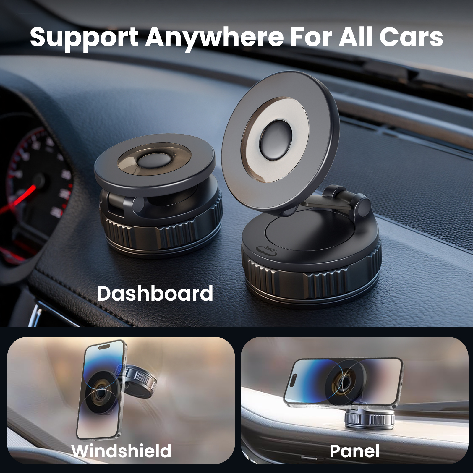 Etepehi Magnetic Car Mount 360° Adjustable, Black photo 3