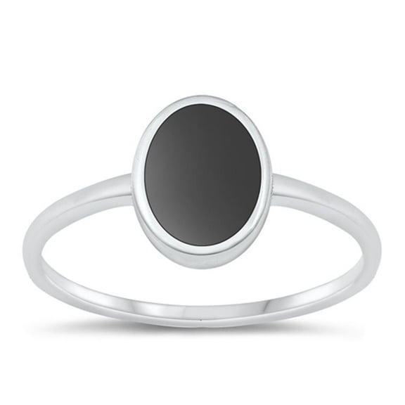CHOOSE YOUR COLOR Vogue Ring 925 Sterling Silver Oval Black Simulated Agate Band CZ Female Size 8