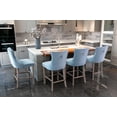 thumbnail image 3 of Contemporary Velvet Barstools (Set of 2) - Light Blue, Button Tufted, Nailhead Trim, High-Density Foam Cushion, Solid Wood Frame, 300lb Capacity, Perfect for Kitchen Counter & Home Bar, 3 of 17