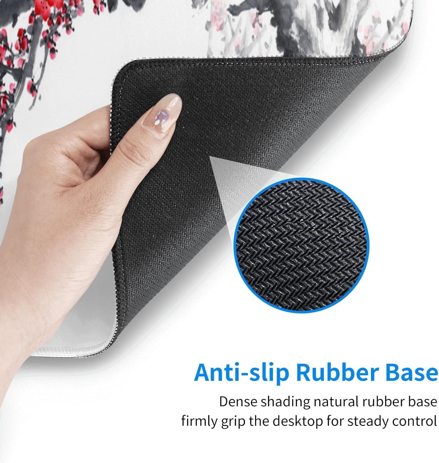 Large Gaming Mouse Pad, Plum Blossom XL Mousepad, Stitched Non-Slip Extended Keyboard Mats for Desk, Big Long Computer Loptop Pads Gifts for Women, (Red White, 31.5 * 11.8 in)