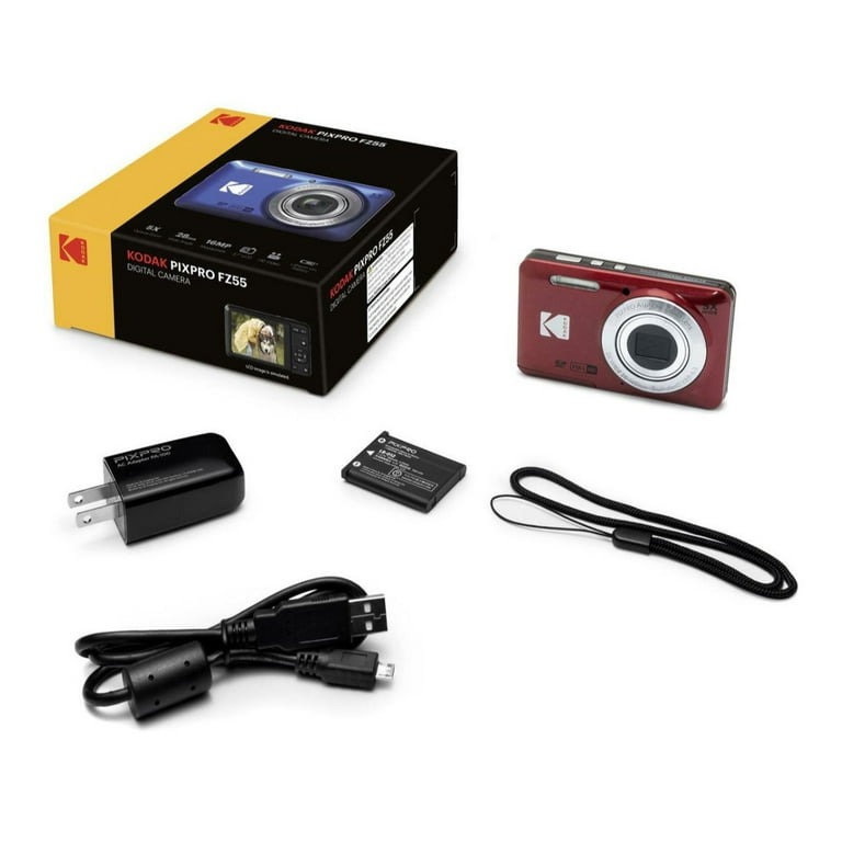 Kodak PIXPRO Friendly Zoom FZ55 Digital Camera (Red) with SD Card, Case,  and Battery Travel Charger 