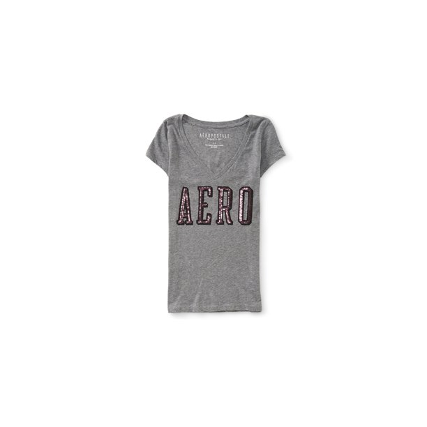 Aeropostale - Camiseta adornada con logotipo de lentejuelas para mujer, gris, grande