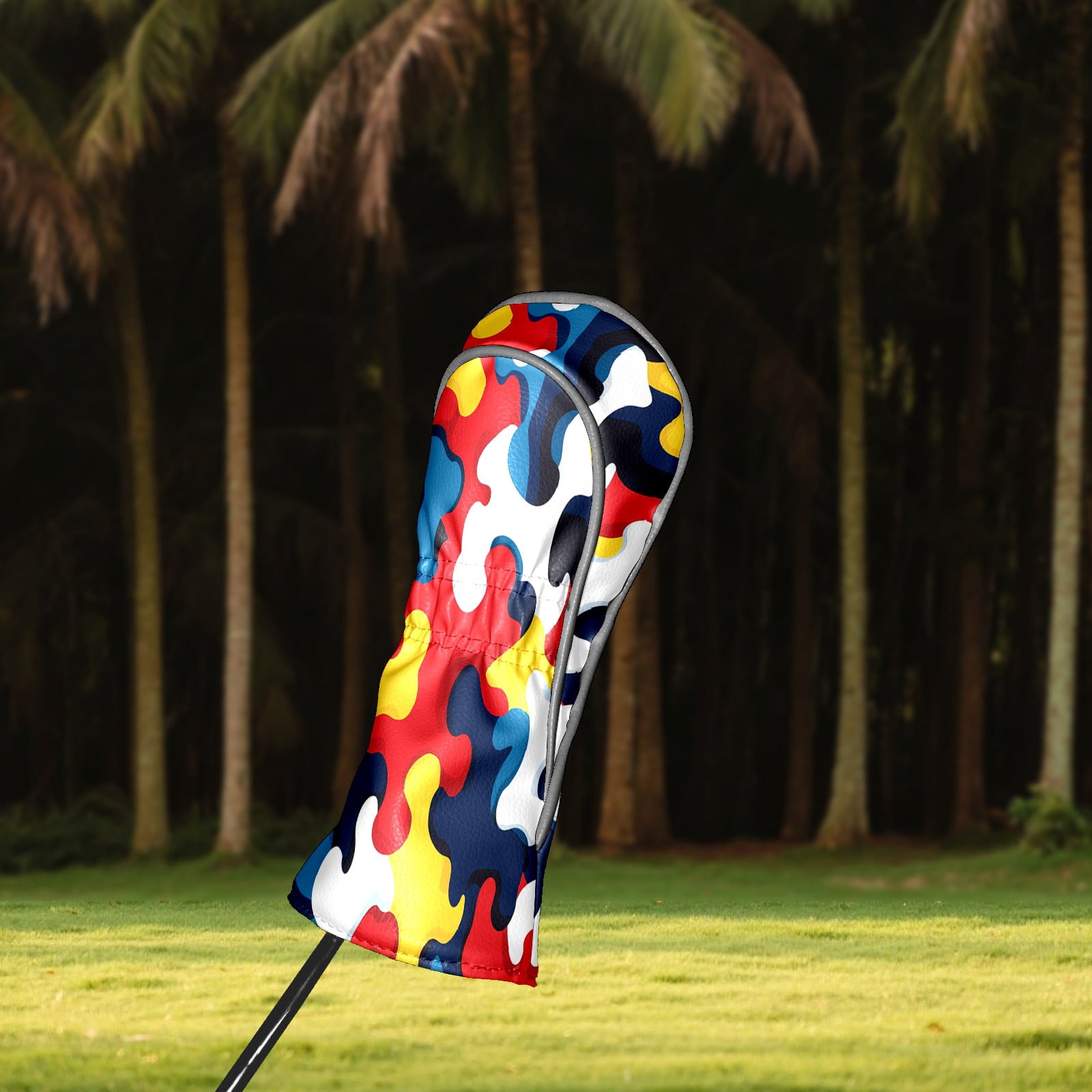 Golf Club Covers PU Leather Waterproof Head Covers for Fairway Woods Hybrids Color Puzzle