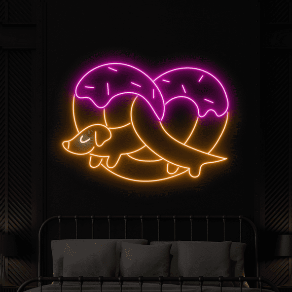 Craftnamesign Dachshund Donut Neon Sign, Donut Shop LED Sign, Dog Decor