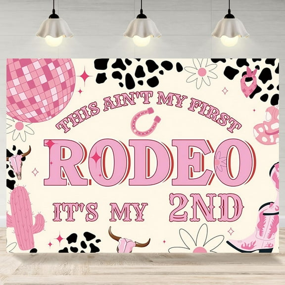 Disco Cowgirl 2nd Birthday Backdrop Western Cowgirl Rodeo 2nd Birthday Photography Background This Ain't My 1st Rodeo Decorations Banner Cake Table Photo Props