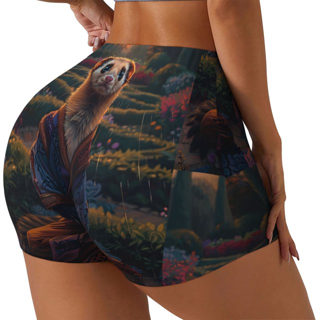 Fotbe Garden Meditating Weasel Shorts Sin Costuras – Shorts Deportivos de Cintura Alta para Mujer, Elásticos para Gimnasio, Yoga, Running o Ciclismo-Medium