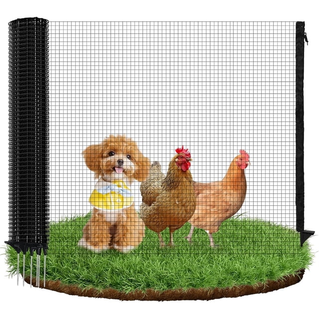 Temporary Fence with Posts, 3'x50' Snow Plastic Mesh Fencing with Fiberglass Stake Windbreak Rope, Movable Net Fencing for Dogs, Sheep, Lamps, Used in Garden, Backyard - Black