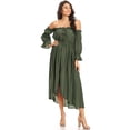 thumbnail image 1 of Womens Casual Boho Long Sleeve Off Shoulder Renaissance Peasant Dress, Olive Green, Small, 1 of 5