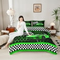 thumbnail image 6 of Manfei Boys Cartoon Automobile Bedding Comforter Set, Green Sports Car Twin Comforter Sets, Buffalo Checkered Flag Reversible Bedding Set, Lightweight Room Decor, 2pcs, 6 of 9