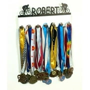 Custom Personalized Name Cycling Bicycling Biking Race Medal Holder, Awards Display Organizer Hanger Rack with Hooks for 60+ Medals, Ribbons, Sports Of A Kind Made To Order With Your Name On It.