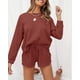 thumbnail image 5 of Otoño Cuello redondo Manga larga + Pantalones cortos con cordón Traje casual para mujer $ Conjunto de pijama con top y pantalones cortos de punto de manga larga para mujer Adepaton HMHZ1842-8, 5 of 6