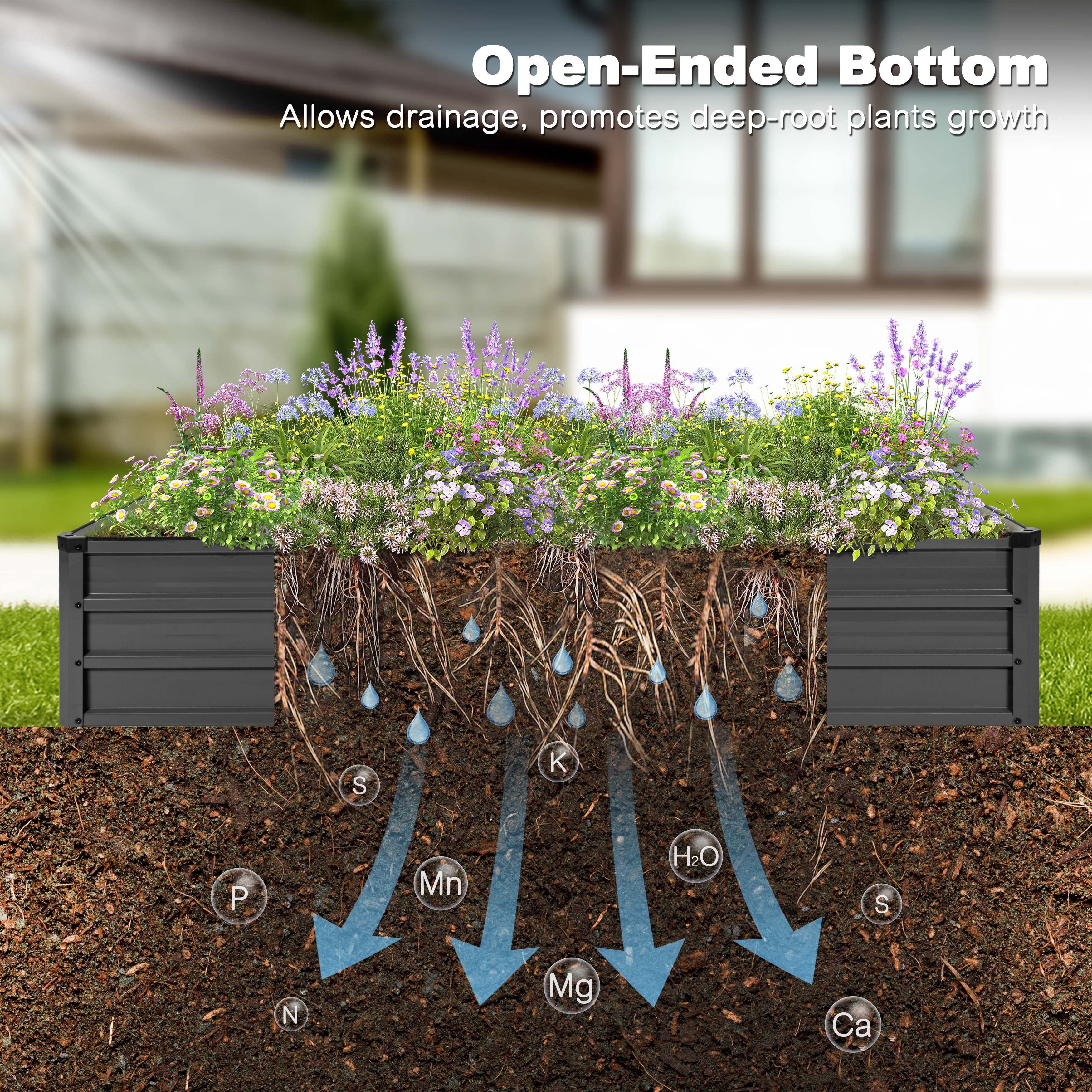 Nuu Garden 6x3x1ft Rectangular Galvanized Raised Garden Bed for Gardening Elevated Planting Metal Planter Box Outdoor Patio Planting Bed for Vegetables Flowers Herb, Dark Gray