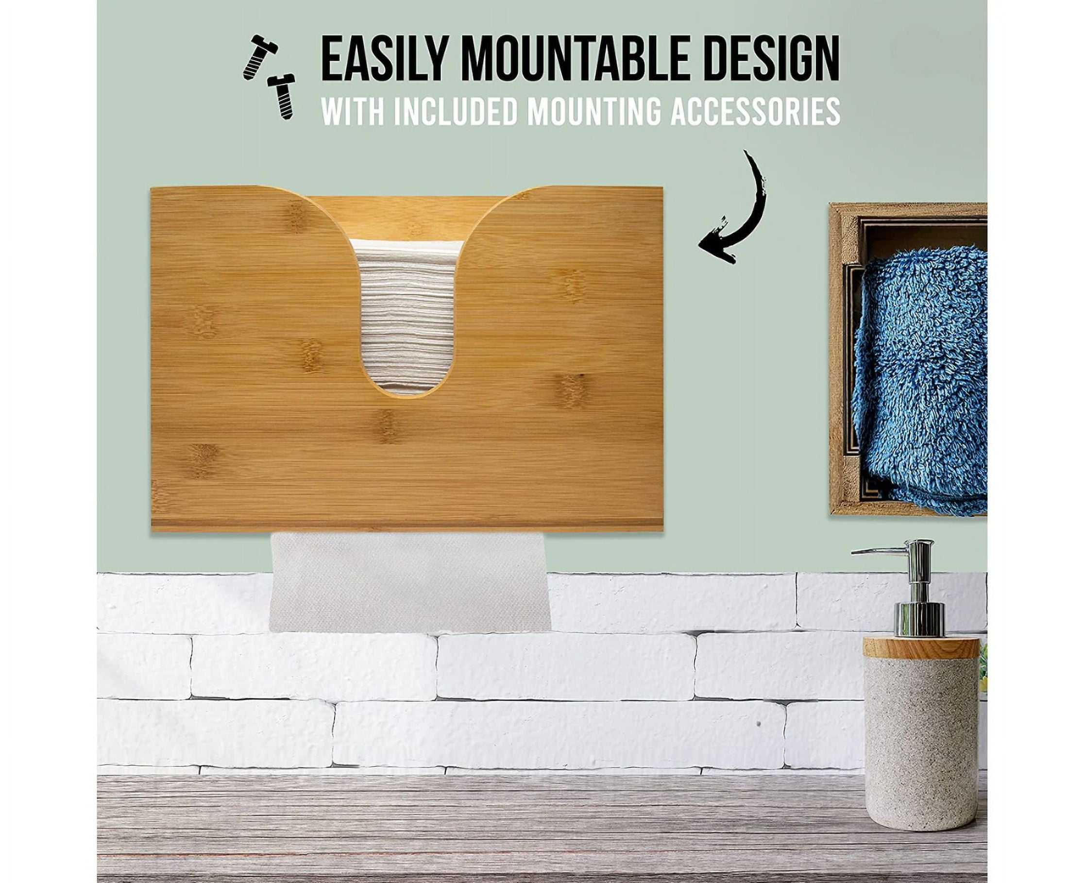 Bamboo Solid Wood Paper Towel Dispenser, Folded Paper Towel Holder for Commercial C-Fold, Z-Fold, Trifold Napkins, Space Saving, Wall Mounted or Countertop for Kitchen, Bathroom,