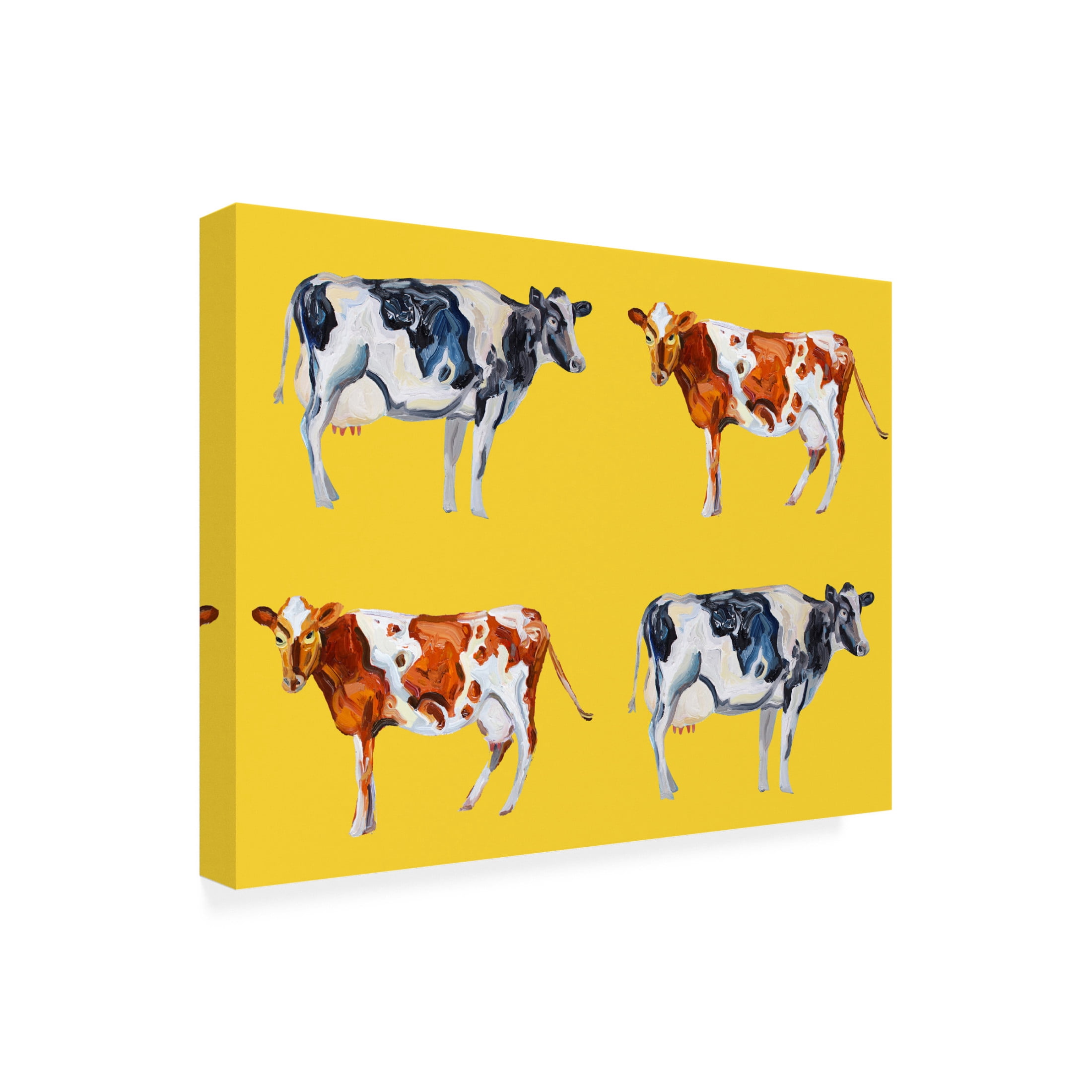 Trademark Fine Art Alice Straker Cow Art On Yellow Canvas Wall Art