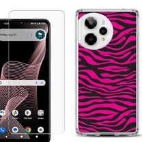 Phone Case for Cricket Icon Plus 2026, with Screen Protector, by OneToughShield - Zebra Pink