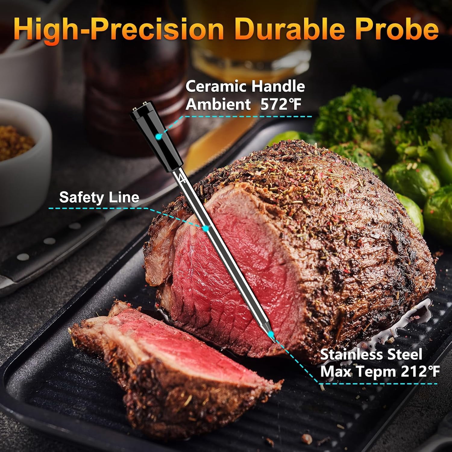 Smart Wireless Meat Thermometer 4 Probes Large Split Screen Bluetooth