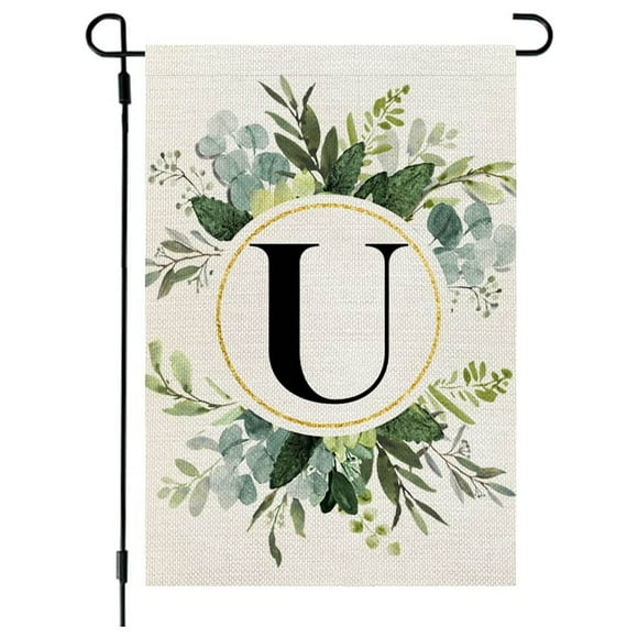 Last Chance Qaailabf Ins Style, 26 Letters+green Plant Printing, Flax Garden Flag, First Letter Of Surname, Hanging Flag At The Gate Of Courtyard