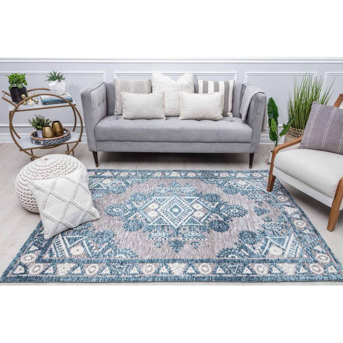 Rugs America GA30A Blue Wonder Tribal Bohemian Blue Area Rug, 5’0”x7’0” Ideal for Living Room, Bedroom, Dining Room and More