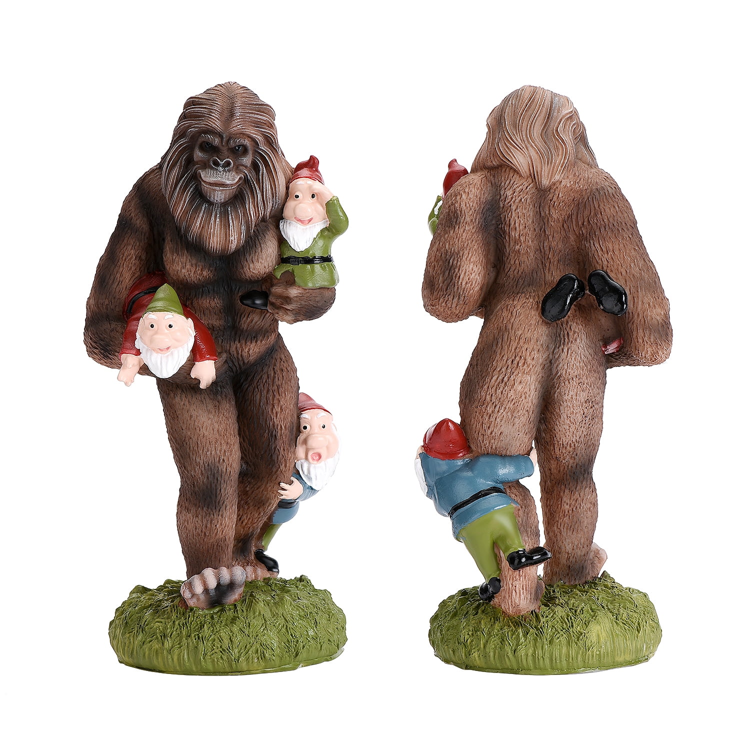 Bkuxy Resin Bigfoot and Gnomes Figurine Sculpture 9"L x 4"W x 4"H Gift for Sculpture Lover