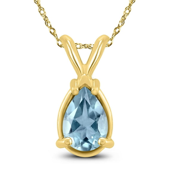 SZUL Women's 14K Yellow Gold 6x4MM Pear Aquamarine Pendant