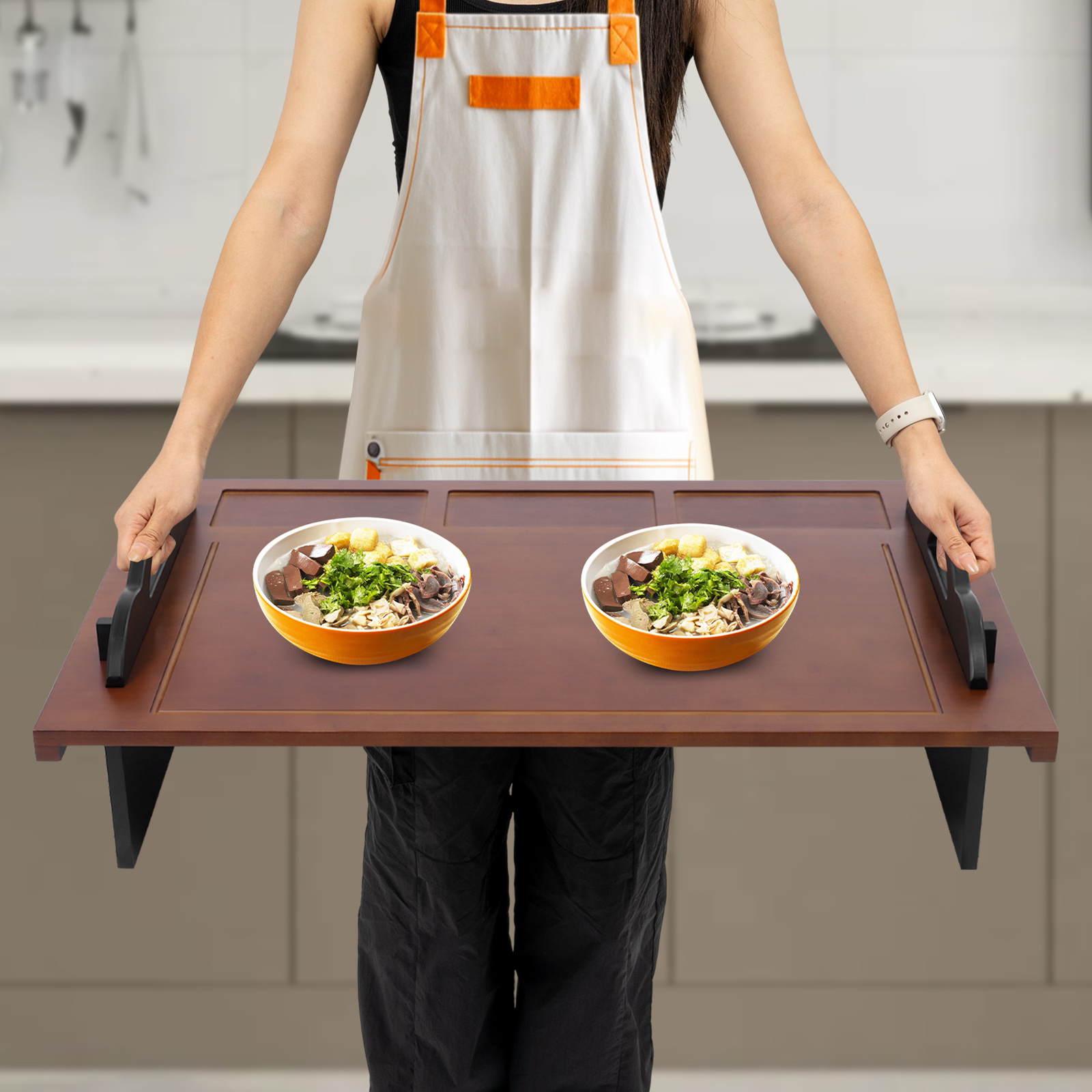Walnut-Colored Bamboo 33.5x21.9-Inch Stove Cover, Overflow-Proof Guide Groove Cover And Multifunctional Cutting Board