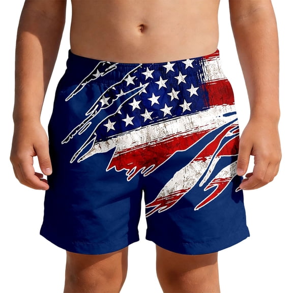 Oiyii Boys Independence Day Beach Shorts 4Th of July Breathable Swim Trunks, Sizes 3-14