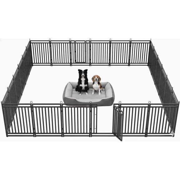 SPZONE 40" Metal Dog Playpen, 24-Panel Indoor & Outdoor Dog Fence for Large, Medium & Small Dogs, Black/Silver