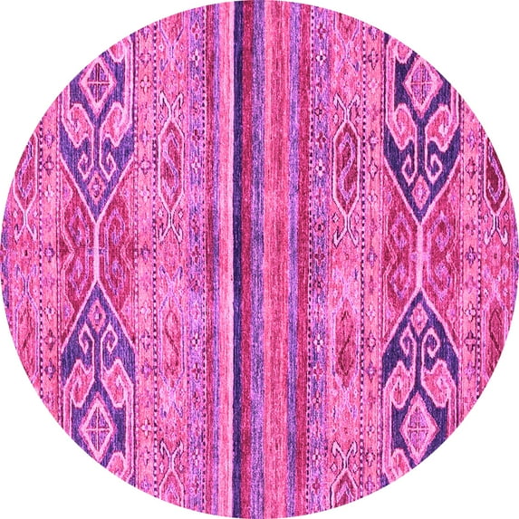 Ahgly Company Indoor Round Abstract Pink Modern Area Rugs, 3' Round