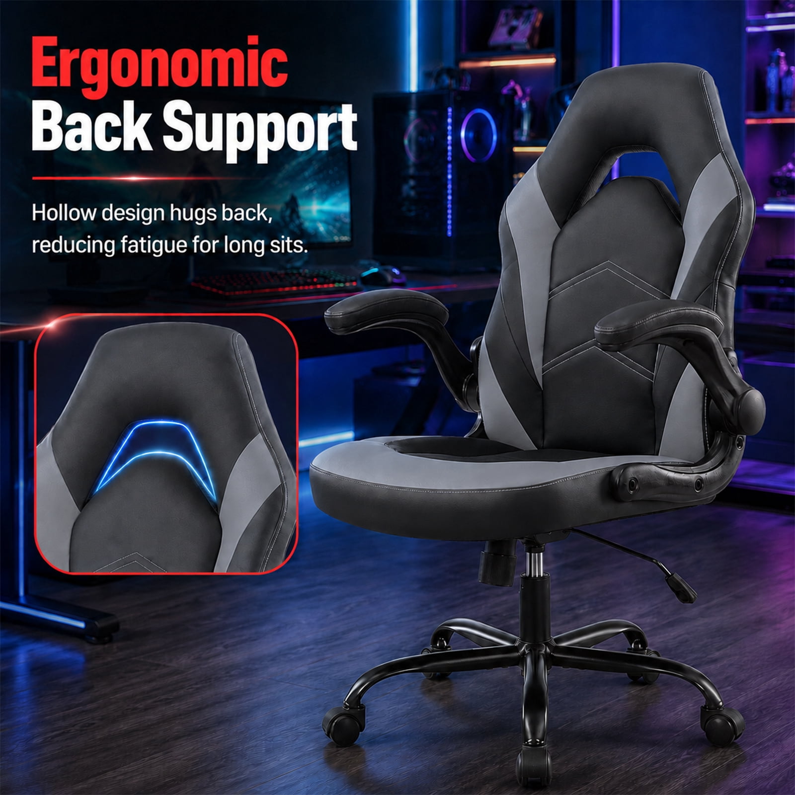 Alvantor Gaming Chair, PU Leather Comfortable Ergonomic Computer Chair Height Adjustable with Swivel and Lumbar Support