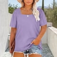 thumbnail image 5 of Craaazy Ladies Plus Size Fashion Topss, Short Sleeve Square Neck Casual Shirt, Puff Sleeve Comfy Tee for Everyday Outfits Gifts, 5 of 6