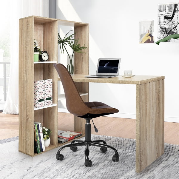 Escritorio para computadora con estante de almacenamiento, Beige FurnitureR PHELPS