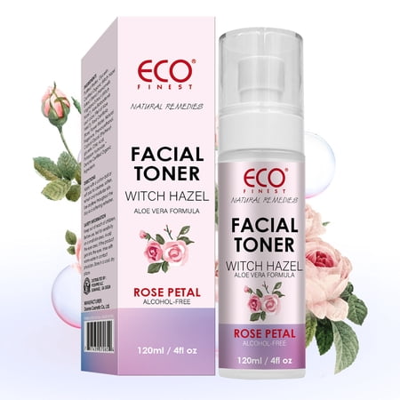 Alcohol-Free Rose Petal Witch Hazel Facial Toner for Glowing Skin, Soothing, Hydrating, Refreshing Toner for All Skin Types, Smoothing Daily Toner for More Even-Looking Skin Tone 4oz